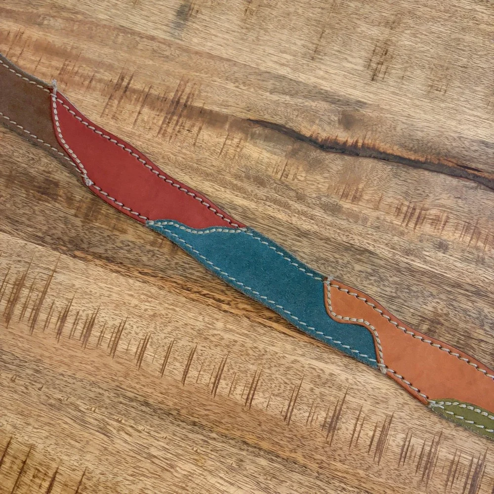 Vintage Lucky Brand Y2K Patchwork Leather Belt Womens M Boho Western Eclectic